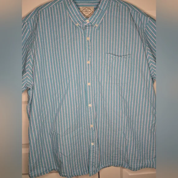 St. John's Bay XXL Mens No Tuck Textured Blue Pink White Stripe Button Up - Picture 6 of 10